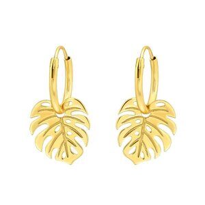 14k Gold Vermeil Dangle Hoop Monstera Earrings